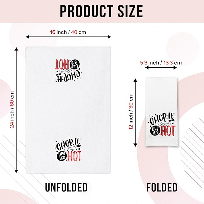 Funny Chop It Like It's Hot Dish Hand Towel - 16" x 24" Microfiber Waffle Weave Kitchen Towel - Humorous Sayings - Gift for Women, Men, Friends