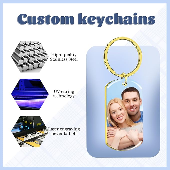 Custom Keychain Double Sided Personalized Picture Text Keychains Engraving Photo Key chains Gifts for Women Boyfriend