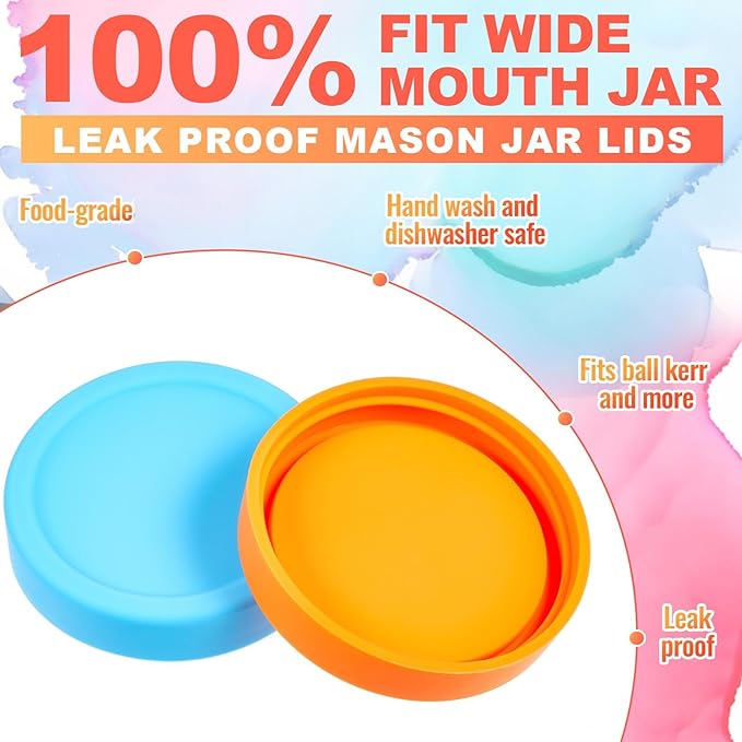 12 Pcs Silicone Regular Mouth Lids Mason Jar Lids Thickened Leak Proof Lid for 70 mm All regular mouth Mason Jars, Reusable Large Canning Jar Caps(Red Orange Yellow Green Blue Purple)