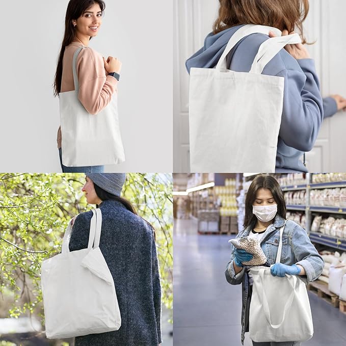 Faylapa 3 Pack Canvas Tote Bags,Heavy Duty Reusable Grocery Shopping Bag 13.6"x 15.3" Blank Cotton Bags for Decorating Christmas Crafts DIY, Painting(White)