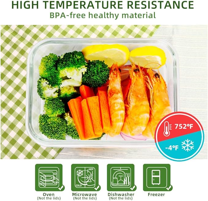 DAS TRUST 3 Pack Glass Food Storage Containers Meal Prep Containers Reusable Fridge Organizers Lunch Container for Adults Food Storage Containers with Lids Airtight Pizza Storage Salad