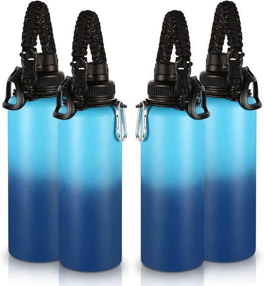 Volhoply Insulated Water Bottles Bulk 4 Pack, 40 oz Stainless Steel Sports Bottle with Paracord Handle & Spout Lid, Double Walled Vacuum Metal Travel Water Jug for Adults(Green Blue,4 Set)