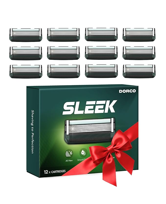 DORCO SLEEK - Six Blade Razor System with Multi-Flex technology Refill Set, Precision Shaving Razor Replacement Cartridge (12 pack)