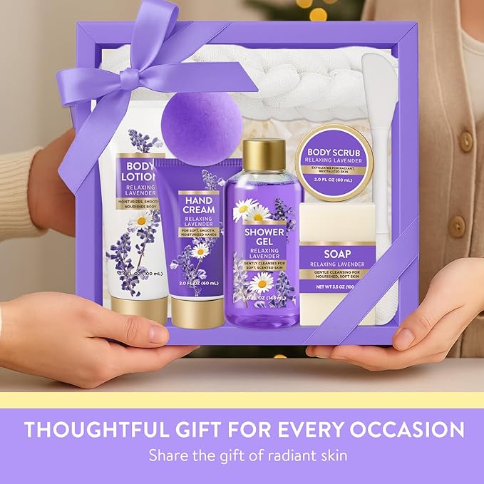 Christmas Gifts for Women, 8 piece Lavender Gift Sets for Women with Bubble Bath, Relaxing Spa Gifts for Wife, girlfriend and Mom, Bath Gift Baskets Set with Body Scrub, Body Lotion, Hand Cream