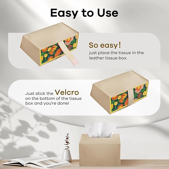 Tissue Box Cover Holder Compatible with Kleenex Disposable Paper Hand Towels, Leather Paper Towel Dispenser for Tabletop, Bathroom, Car, Office (Beige-2 Pack)