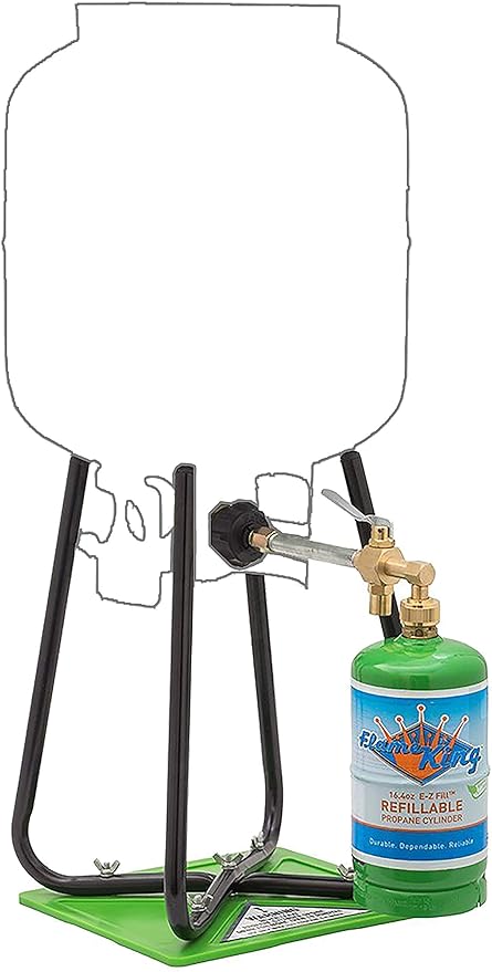 Flame King Refillable 1LB Empty Propane Cylinder Tank with Refill Kit and CGA600 Connection - Reusable, Safe and Legal Refill Option, DOT Compliant