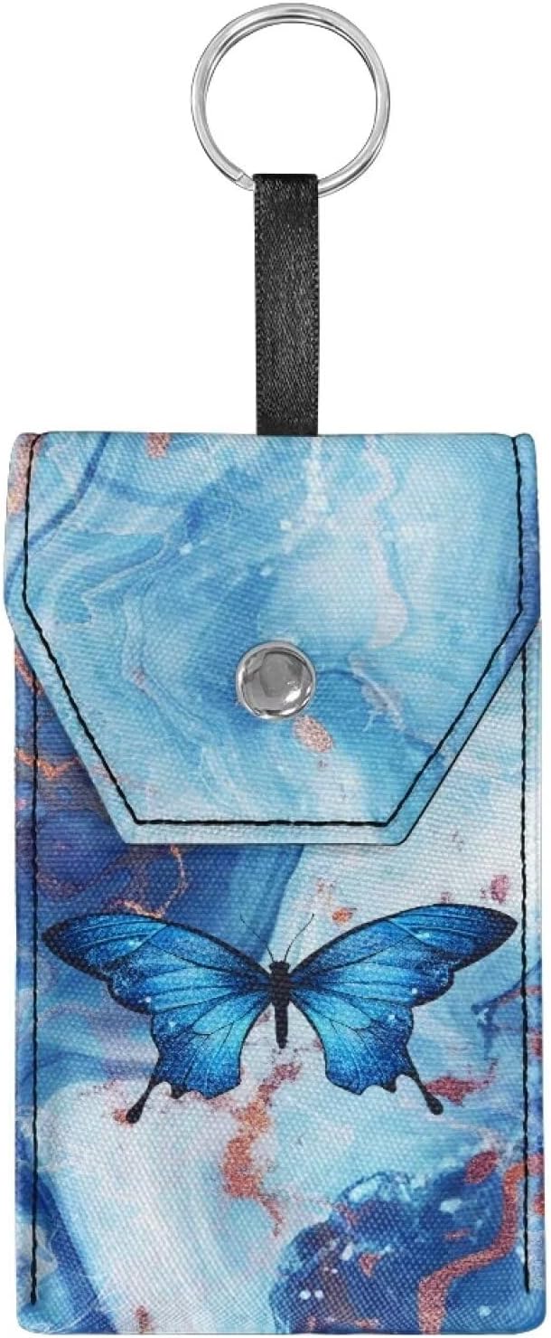 Tissue Bag,Blue Butterfly Portable Travel Tissue Pouch Canvas Tissues Purse Pocket for Wallet Coin Travel Bag