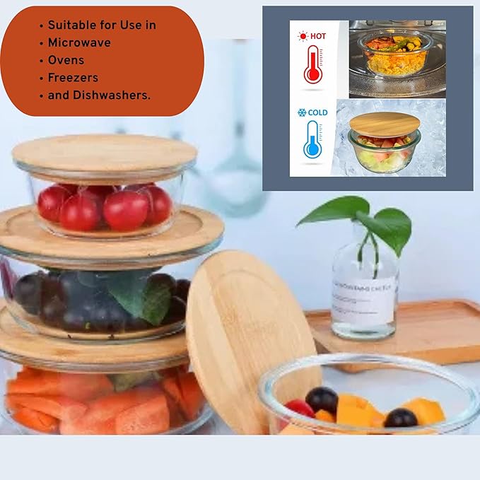 Set of 3 Glass Containers with Bamboo Lids | Airtight, Round, BPA-Free | Reusable Food Storage for Kitchen, Pantry, Meal Prep | Eco-Friendly and Durable (1)