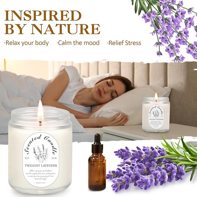 Lavender Candle Gift Set, 4 Pack Soy Wax Scented Candles for Home – Lavender, Sage & Ponderosa Pine – Aromatherapy Candles for Relaxation, Stress Relief & Christmas Gifts for Women