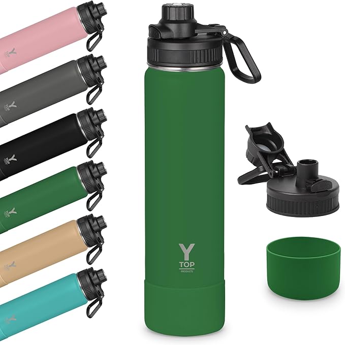 Y TOP 24oz Insulated Water Bottle Cup Holder Friendly, Leak Proof Spout Lid, Double Wall Insulation, Dishwasher Safe, Easy Clean Stainless Steel Water Bottle for Gym Kids Sports Travel School Hiking