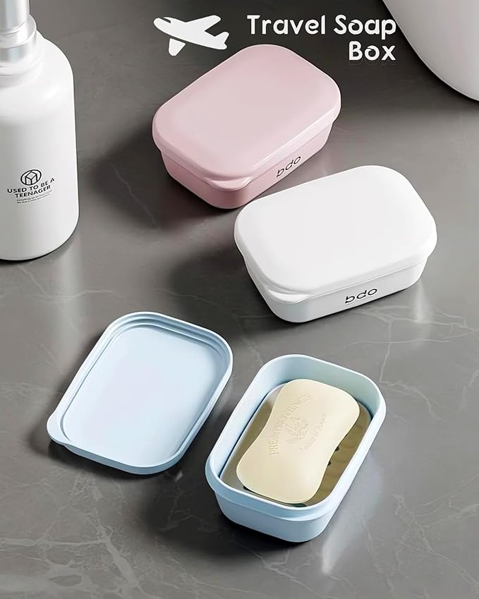 Travel Soap Case with Lid,Leakproof Soap Holder with Drainage Layer, Travel Essentials Soap Containers, Portable Soap Bar Dish for Camping, Gym, Bathroom,Kitchen,Dormitory,Hotel(Pink)