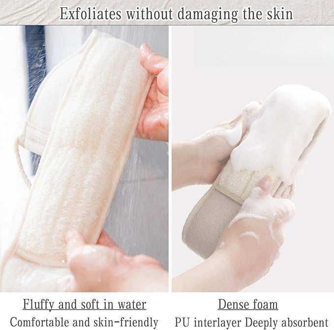 Exfoliating Natural Loofah Sponge Back Scrubber for Shower, Exfoliating Sponge for Shower, Bath Shower Scrubber for Men and Women, Luffa Scrubber to Clean Your Back Deeply Relax Your Body (1 Pack)