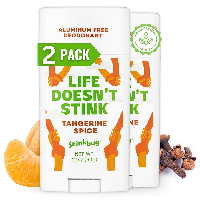 Stinkbug Naturals Organic Aluminum Free Deodorant Stick with Tangerine Spice, Coconut Oil and Essential Oils, Paraben Free, Sensitive Skin Deodorant, 2.1 Ounces Pack of 2