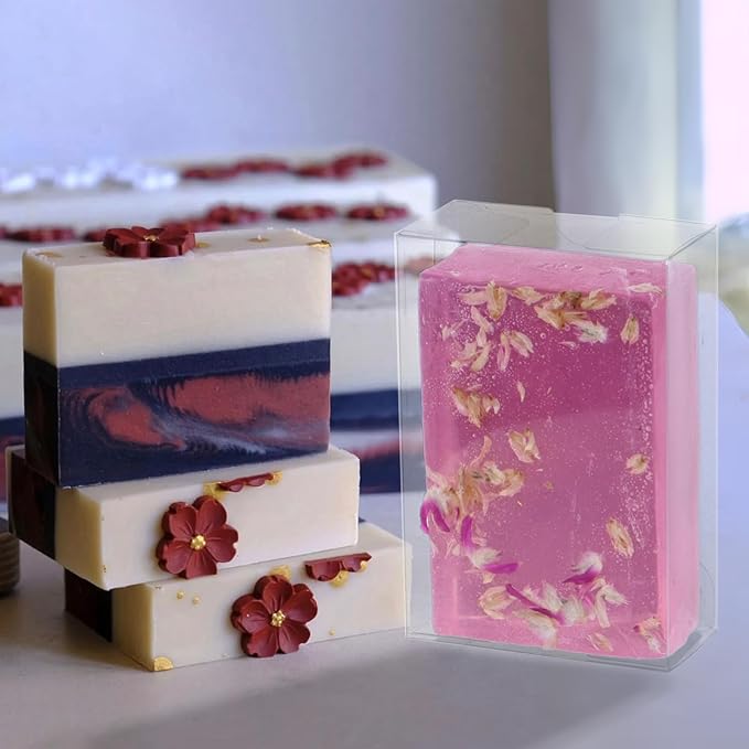 100PCS 3.5x2.36x1.2 Inch Clear Plastic Soap Boxes Packaging - Small Bakery Favor Boxes for Macarons, Cookies & Candies, Perfect for Homemade Soap Gifts, Wedding & Birthday Parties