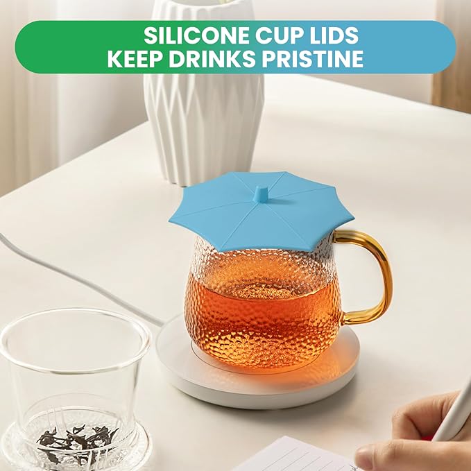 Silicone Cup Covers (Set of 4) ， Multicolored Silicone Lids for Mugs, Cups, Tea Pots,Flexible Mug Covers，Hot Cup Lids for Coffee & Tea
