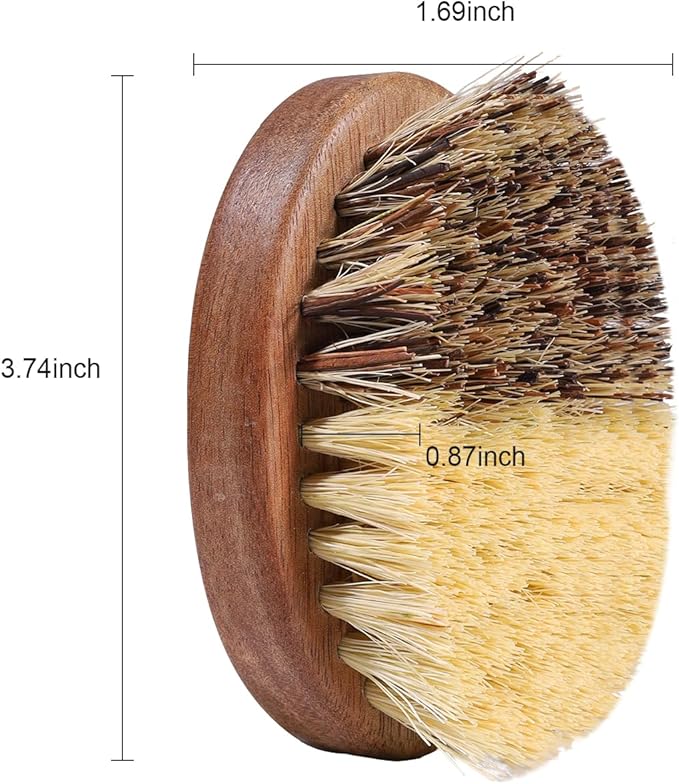 Fruit & Vegetable Cleaning Brushes with Acacia Wood Handle Natural Half Sisal Bristle Half Palm Fibers Bristles Design,Oval Shape Easy Hold,Pack of 2,Brown
