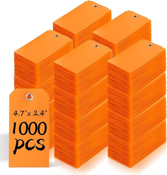 1000 Pieces 4 3/4" x 2 3/8" Plastic Shipping Tags Labeling Tags Waterproof Hang Tags with Reinforcement Hole Writable Luggage tag Loops for Equipment Car Parts… (Orange)