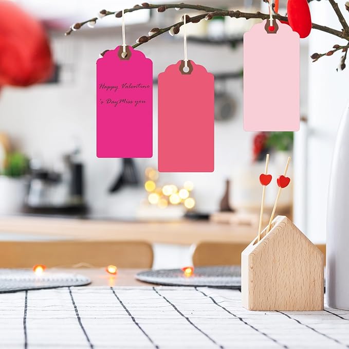 Outus 60 Pcs 4 3/4-in x 2 3/8-in Blank Large Paper Gift Tags with String and Reinforced Eyelet Wire Writable Price Tags Shipping Labels Inventory Labels(Gradient Pink)