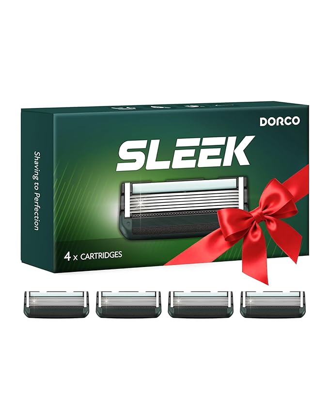DORCO SLEEK Six Blade Razor System with Multi-Flex Technology Refill Set, Precision Shaving Razor Replacement Cartridge (4 Pack)