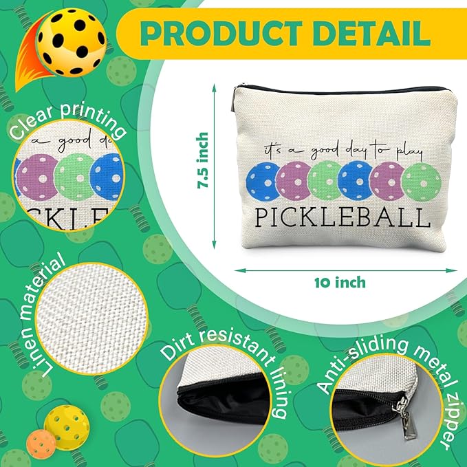Pickleball Gifts for Women: Colorful Makeup Bag, It's a Good Day to Play Cosmetic Toiletry Bag, Gifts for Pickleball Lovers (Blue)