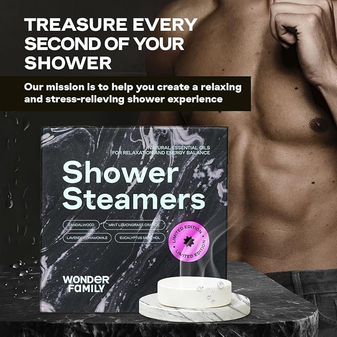Aromatherapy Shower Steamers Gift Set – Mint, Eucalyptus, Sandalwood, Lavender – Essential Oil Vapor Shower Tablets, Individually Wrapped Melts, Spa Presents for Women & Men - New Year Gifts