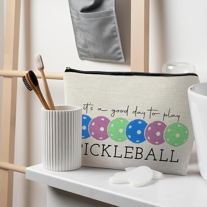 Pickleball Gifts for Women: Colorful Makeup Bag, It's a Good Day to Play Cosmetic Toiletry Bag, Gifts for Pickleball Lovers (Blue)