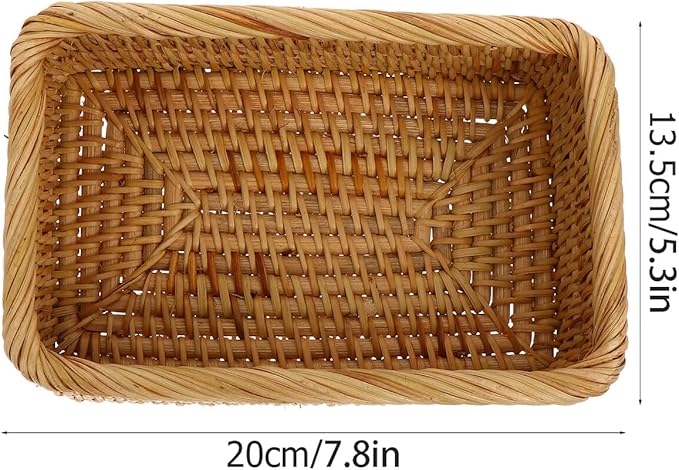Handmade Woven Storage Basket Small Rattan Box Natural Sundries Organizer for Living Bedroom Office Decor