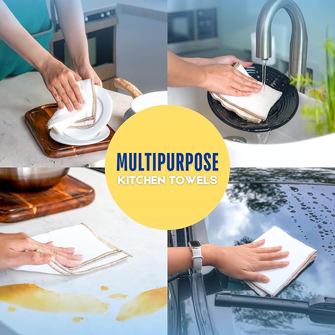 Mother-Earth Cotton Dish Cloths, Ultra Absorbent Quick-Drying Cleaning Cloths, Reusable and Eco-Friendly Dish Rags for Kitchen Use (8)