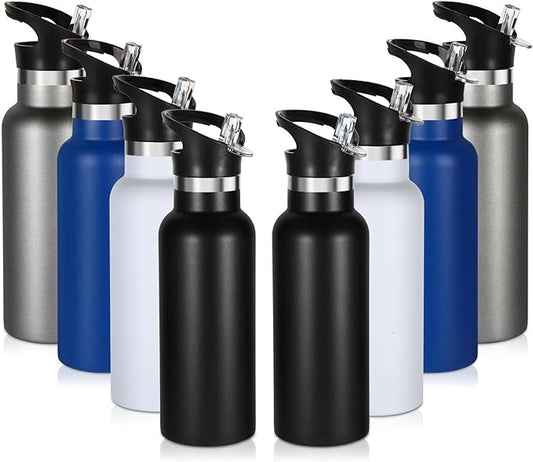 Volhoply 17oz Insulated Water Bottle Bulk 8 Pack,Stainless Steel Kids Water Bottles with Straw Lid,Reusable Metal Water Bottle,Double Wall Vacuum Sports School Flask Keep Hot & Cold (Mix,8 Set)