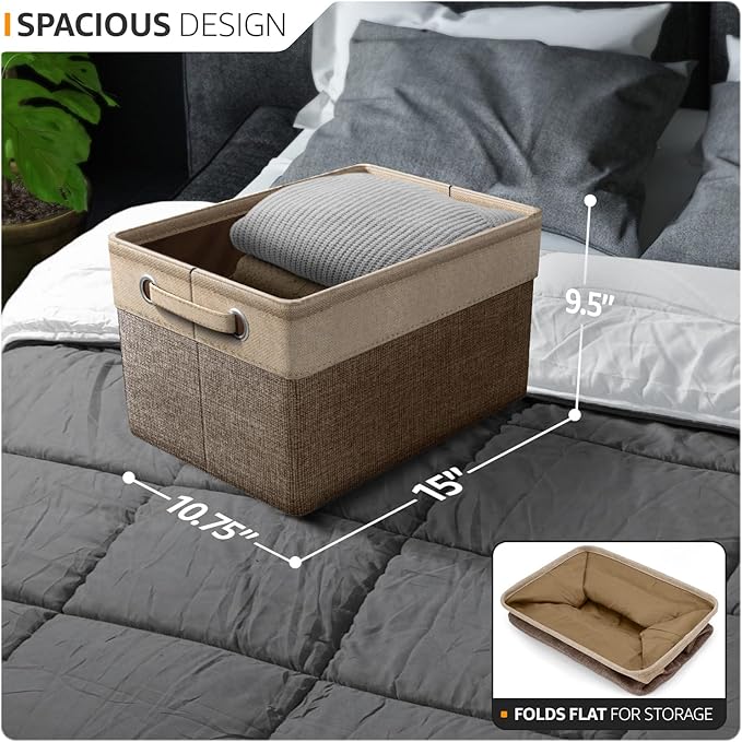 Sorbus Fabric Storage Cubes 15 Inch - Big Sturdy Collapsible Storage Bins with Dual Handles - Foldable Baskets for Organizing -Decorative Storage Baskets for Shelves | Home & Office Use -3 Pack| Brown