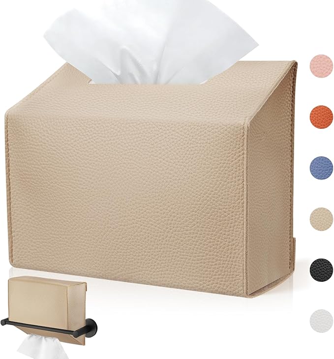 Disposable Hand Towel Box Cover Compatible with Kleenex Disposable Paper Hand Towels, Leather Tissue Box Cover Holder for Bathroom Holder (Khaki-1 Pack)