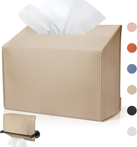 Disposable Hand Towel Box Cover Compatible with Kleenex Disposable Paper Hand Towels, Leather Tissue Box Cover Holder for Bathroom Holder (Khaki-1 Pack)