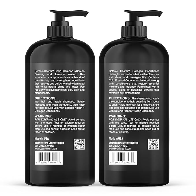 Botanic Hearth Biotin Shampoo and Conditioner with Collagen | Fights Hair Loss & with Korean Ginseng & Turmeric, Conditioner Promotes Hair with Avocado and Coconut | 16 fl oz x 2