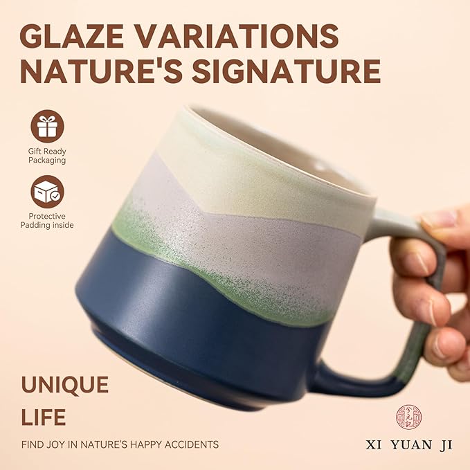 14.5oz Kiln-Change Mountain Ceramic Coffee Mug, 1340℃ High-Fire Unique Glaze Mug - Lead-Free, Microwave Safe, Gift for Coffee/Tea Lovers & Friends