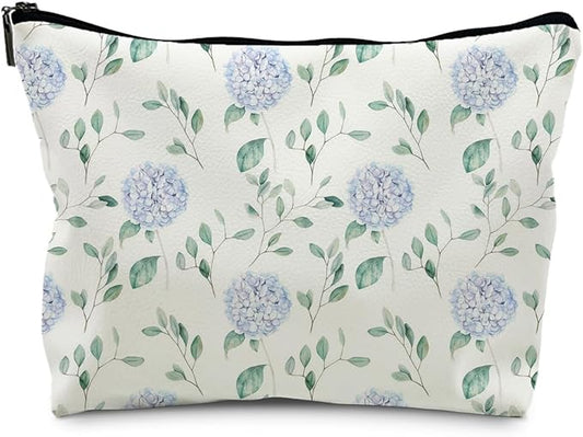 Blue Hydrangea Floral Weather Makeup Bag, Cosmetic Toiletry Bag for Women, Coquette Makeup Pouch, Aesthetic Pouch, Hydrangea Gifts(PU)