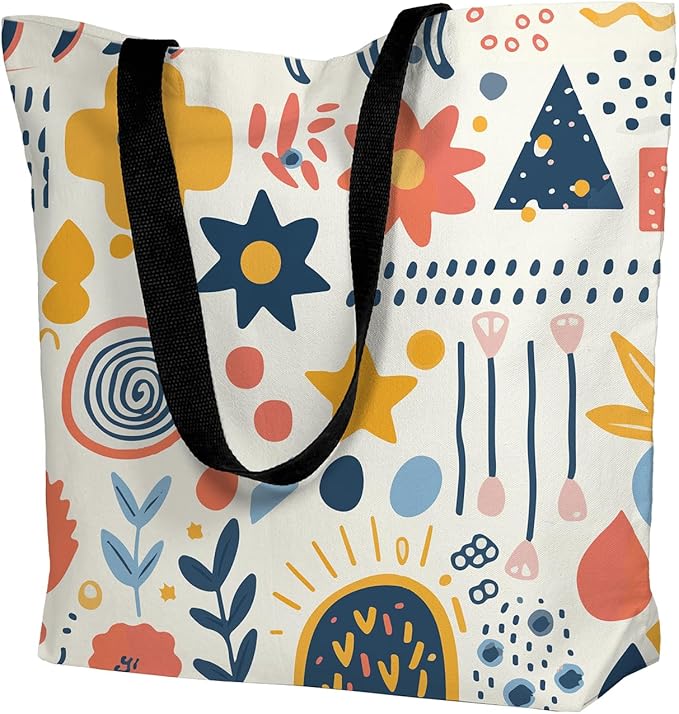 Large Tote Bag for Women, Floral Grocery Tote with Snap Thick Canvas Both Side Pattern, Gift Daily Use Shopping Travel Picnic