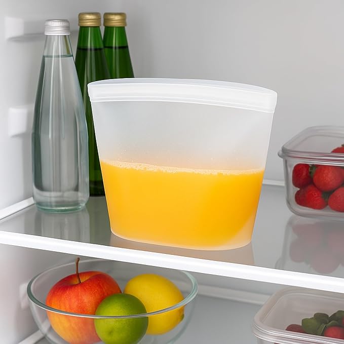 Reusable Silicone Food Storage Containers, Clear Rectangular Zip-Top Freezer Bags, Set of 3 Sizes (18oz/500ml, 32oz/1000ml, 53oz/1500ml), Leak-Proof, Heat-Resistant