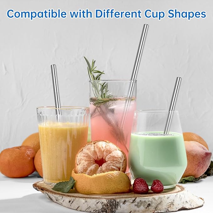 NiHome 8PCS Stainless Steel Straws for Stanley 40oz 30oz 20oz 14oz Tumblers, 4 Lengths Reusable Drinking Straws with Cleaning Brushes and Pouch, 9mm Wide Straws for Boba, Smoothie, Dishwasher Safe