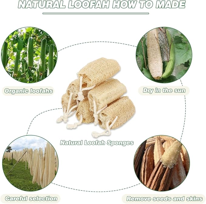 Organic Natural Loofah Sponges 4.7'' Luffa Spa,Pack of 4 Exfoliating & Smooth Skin Bath Shower Loofas Loofa for Women and Men Body Scrubber