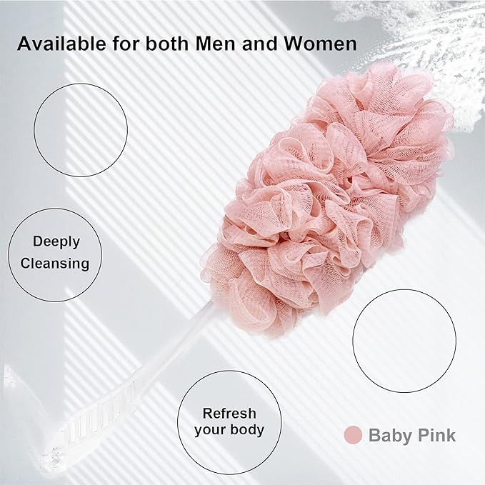 PPHAO - Loofah Sponge Back Scrubber Rough- Bath Brush Long Handle for Shower - Loofah Exfoliating for Men - Shower Loofah for Women - Pink Loofah - 1Pack