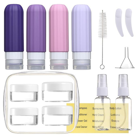 16 Pack Travel Bottles for Toiletries, Leakproof Travel Containers for Toiletries, TSA Approved Silicone Travel Accessories Squeezable Refillable 3oz for Shampoo Conditioner Lotion