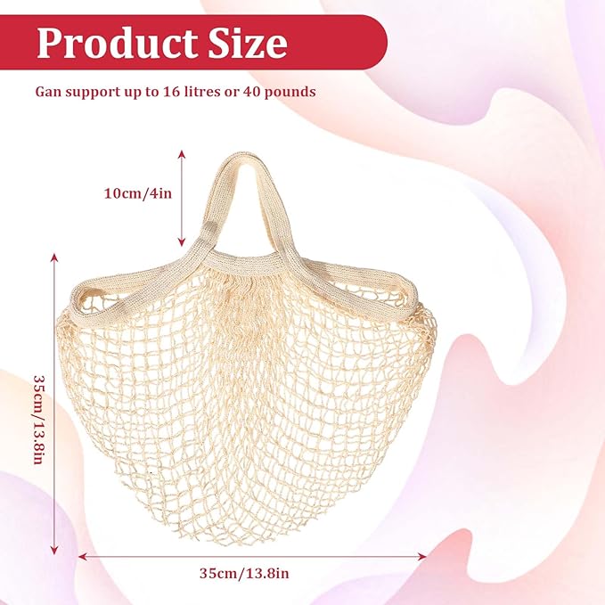 10 Pieces Reusable Mesh Grocery Bags Portable Cotton Produce Containers Washable Net Mesh Reusable Tote Bag with Handle String Shopping Organizer for Fruit Vegetable Shopping Storage Market