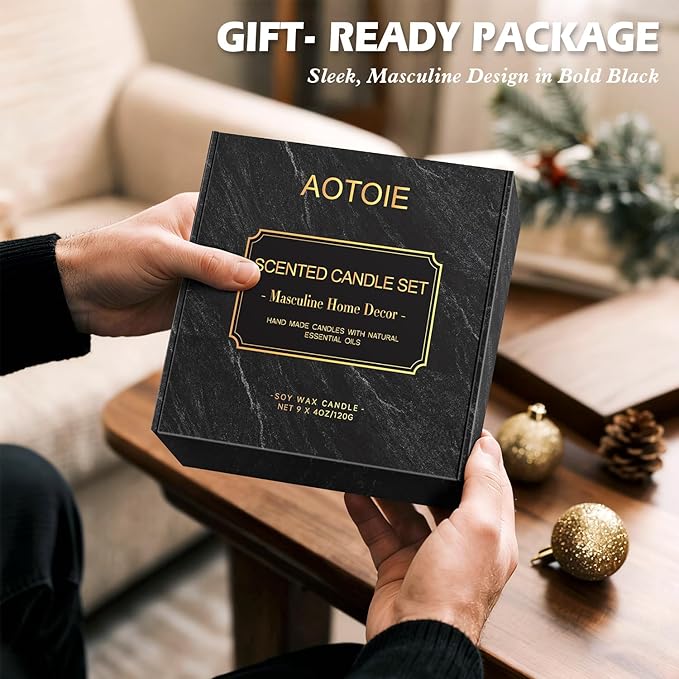 Mens Scented Candle Gift Set, 9 Pack Candles for Men, 36 oz Soy Candle, 200+ Hours Burn Time, Aromatherapy Gifts for Dad, Boyfriend, Husband for Christmas, Father’s Day, Birthday