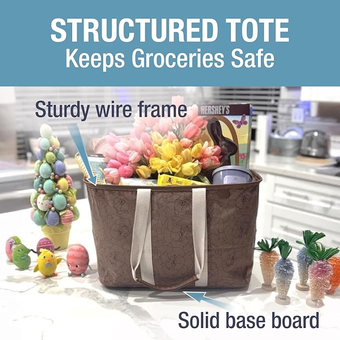CleverMade EcoBasket Reusable Grocery Tote - Collapsible Storage Shopping Organizer - Heavy Duty Utility Bag Home