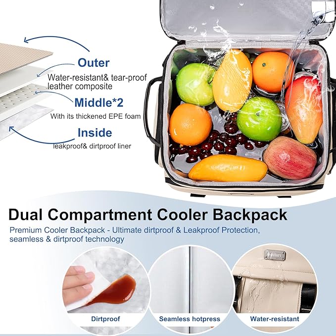 Weitars Insulated Cooler Backpack,Double Deck Waterproof Soft Cooler Bag,Backpack Coolers Leak Proof Lunch Backpack for Men Women for Travel,Camping,Picnic,Beach,Picnic,Outdoor 31L/52 Can