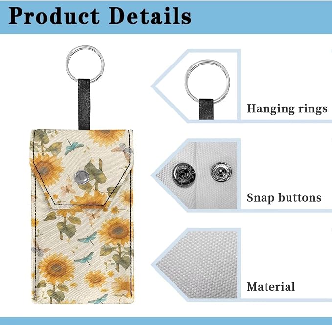 Tissues Purse Pocket Hanging Rope Travel Tissue Pouch Snap Button Enclosed Pocket Tissue Holder for Coin Purse 5.5 x 3.1 Inches Sunflower Butterfly