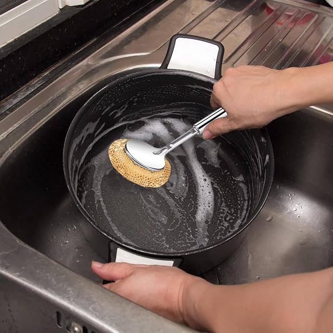 Kitchen Scrub Brush with Handle, Non-Scratch Cleaning Brush for Wok, Cast Iron, Pans, Oven Racks, Air Fryer