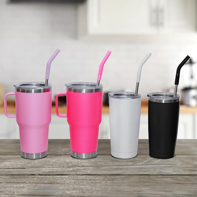 Set of 5 Stainless Steel Straws for 30 Oz Tumbler,For Stanley 30 Oz Tumbler, Reusable Metal Straw with 10 Silicone Tips and 2 Straw Cleaning Brush （5 colours 1, 30oz）