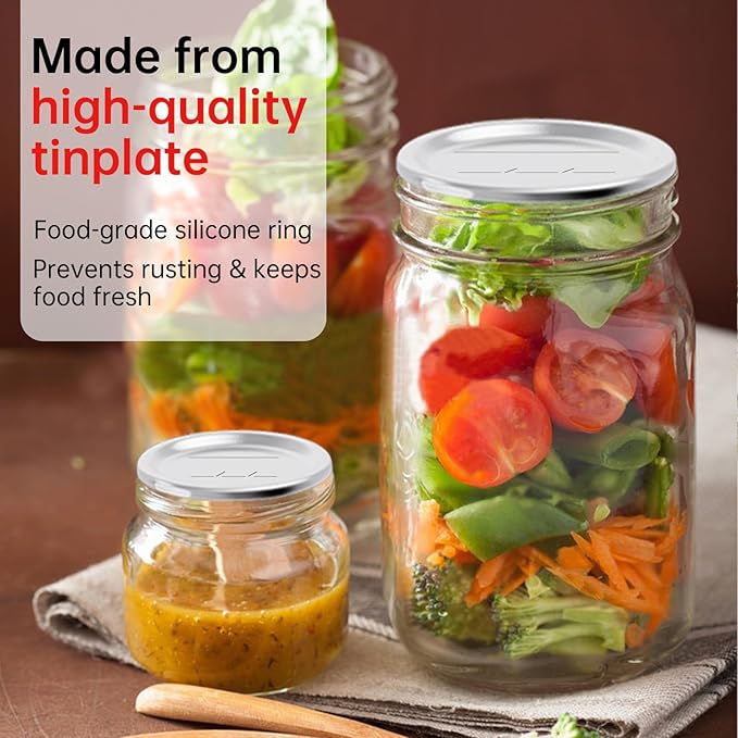 48PCS Mason Jar Lids for Wide and Regular Mouth Jars, With Date Reminder, Compatible with Electric Vacuum Sealers, Vacuum Seal Mason Jar Lids Only