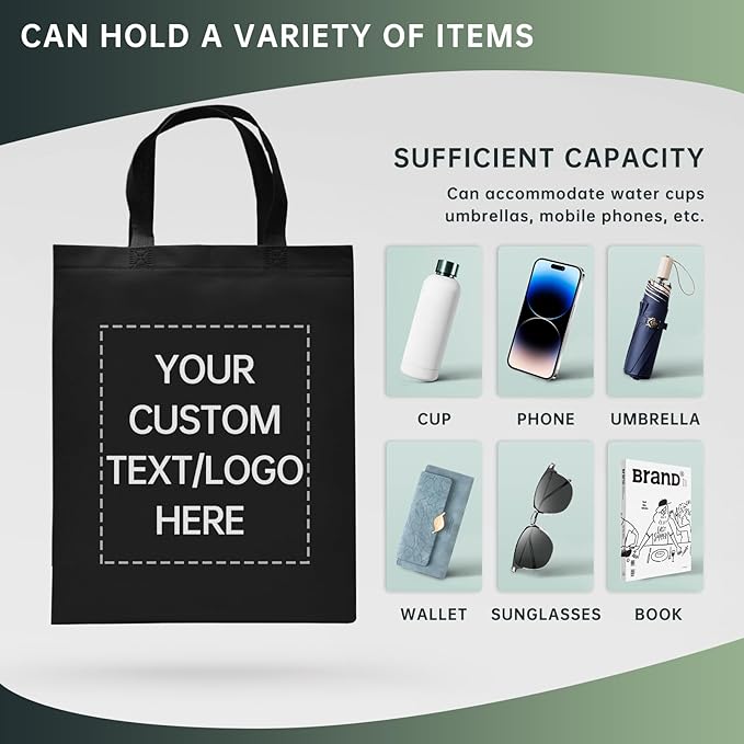 Custom Tote Bags Set of 50, Bulk Pack Grocery Shopping Travel Business Activities advertisement Reusable Bag